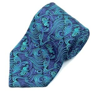 Bachrach Mens Silk Necktie Purple Teal Blue Swirl Paisley Woven Made in USA 4in